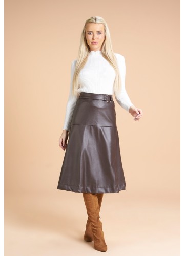 Saia midi couro PU Saia midi couro PU